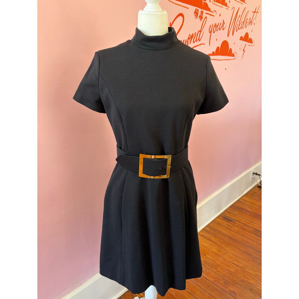 Vintage Davidow Mod Black Mini Dress | Paris New York | Belt Included